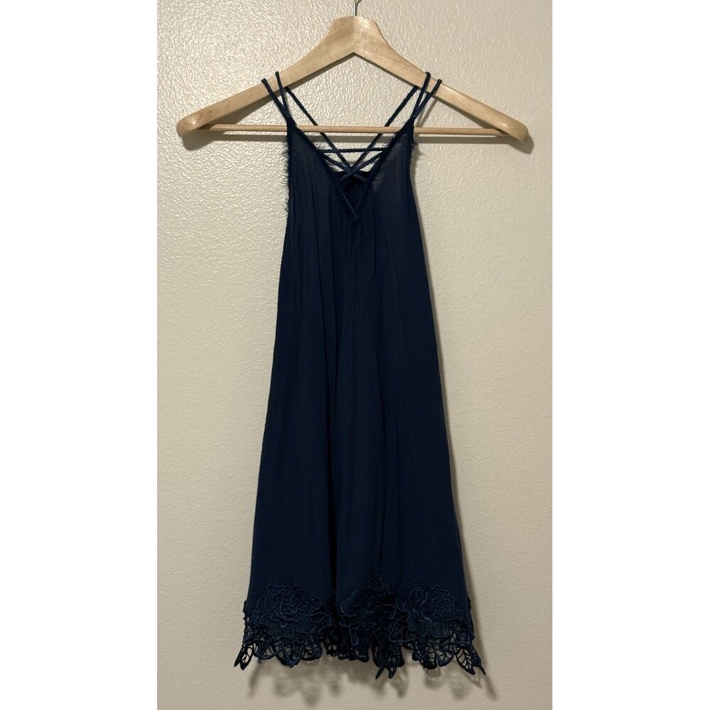 Free People Wicked Spell Strappy Tunic Dress Teal Blue Medium Boho Indie Fairy